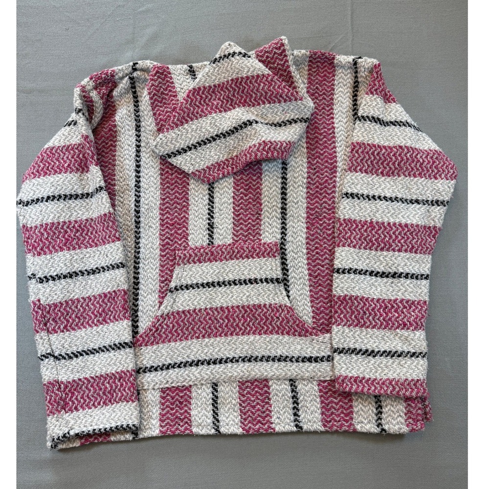 Baja Joe Earth Ragz Pink Striped Mexican Drug Rug Hoodie Pullover Mens Medium